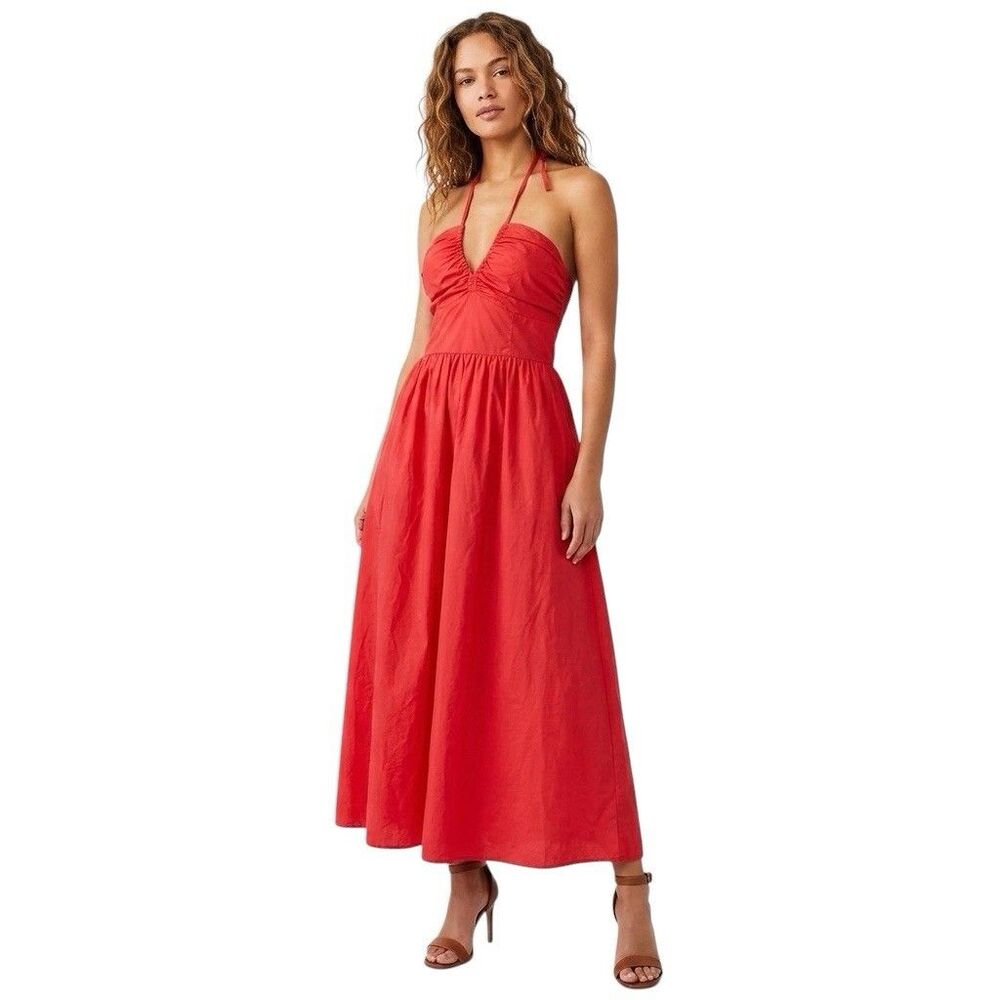 Universal Thread Womens Dress Maxi Sz Medium Halter Red A Line Beach Resort Red